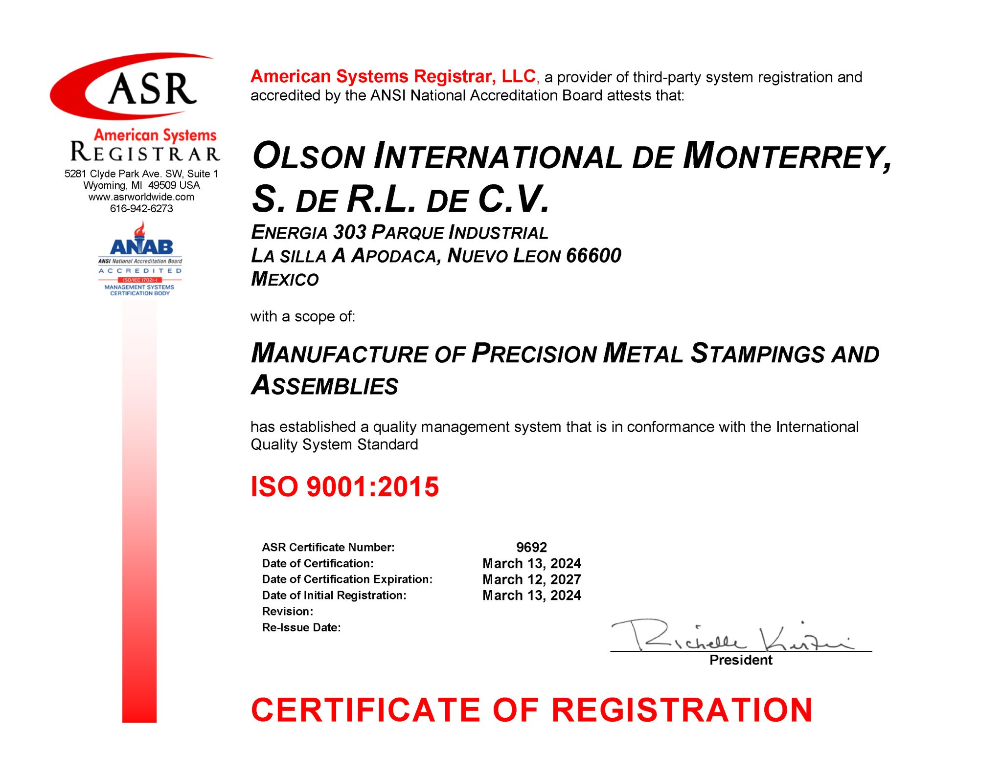 Monterrey ISO 14001:2015 Certificate