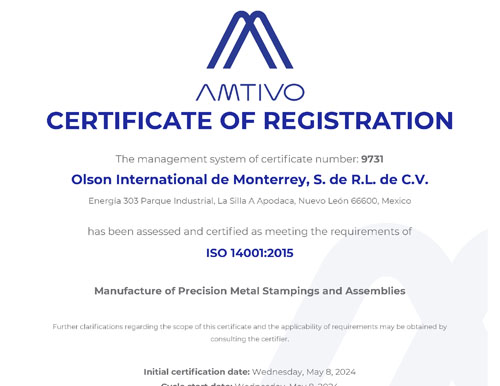 Monterrey ISO 14001:2015 Certificate