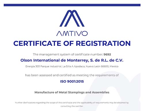 9692 Olson International de Monterrey 9001 Amtivo Certificate Rev 2 Jan 2025_Page_1 Monterrey ISO 14001:2015 Certificate