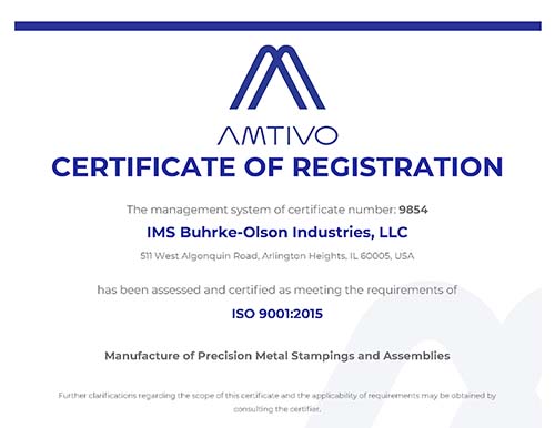 9854 IMS Buhrke-Olson 9001 Amtivo Certificate Rev 1 Feb 2025 Arglinton Heights ISO 14001:2015 Certificate
